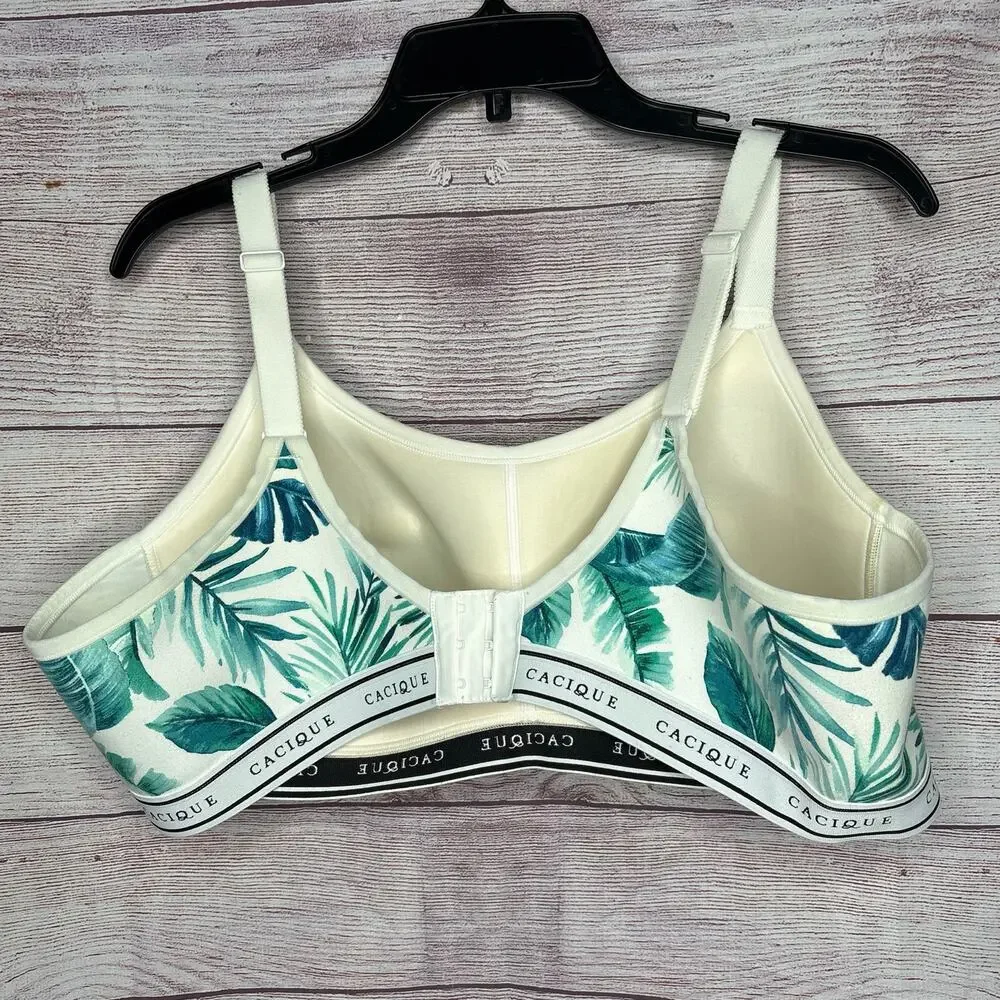Lane Bryant Cacique Athletic Palm Leaf Tropical Wire Free Soft Cup Bra Size 44B